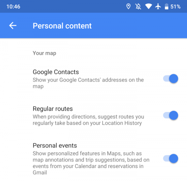  Google Maps 10.10 agrega el interruptor 'Eventos personales'