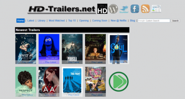 Una de las maneras más sencillas de descargar trailers de películas gratis es a través de http://hd-trailers.net/. Puedes encontrar las películas más taquilleras, así como el top 10 de la semana.